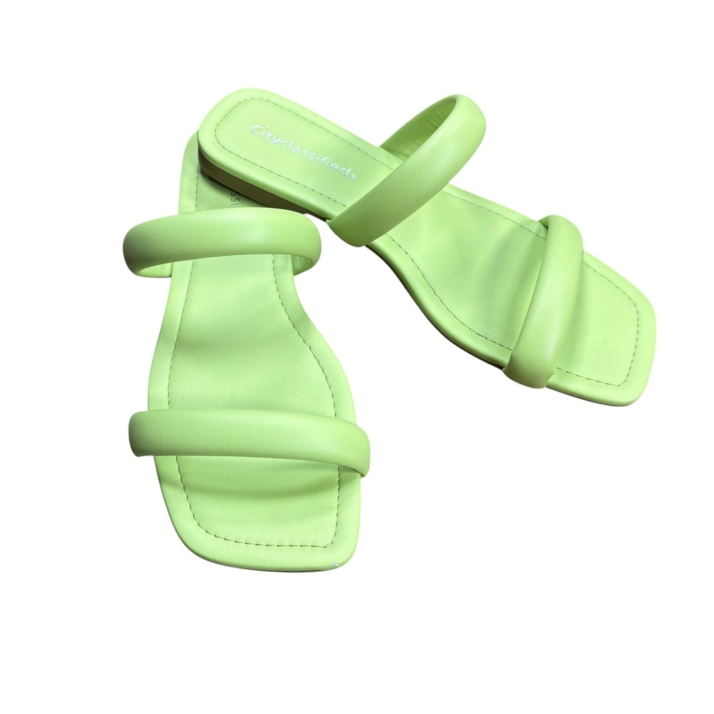 Cityclassified Women's Neon Lime Green Padded Straps Square Toe Sandals 8.5